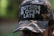 Outside is Open Late Camo Hat