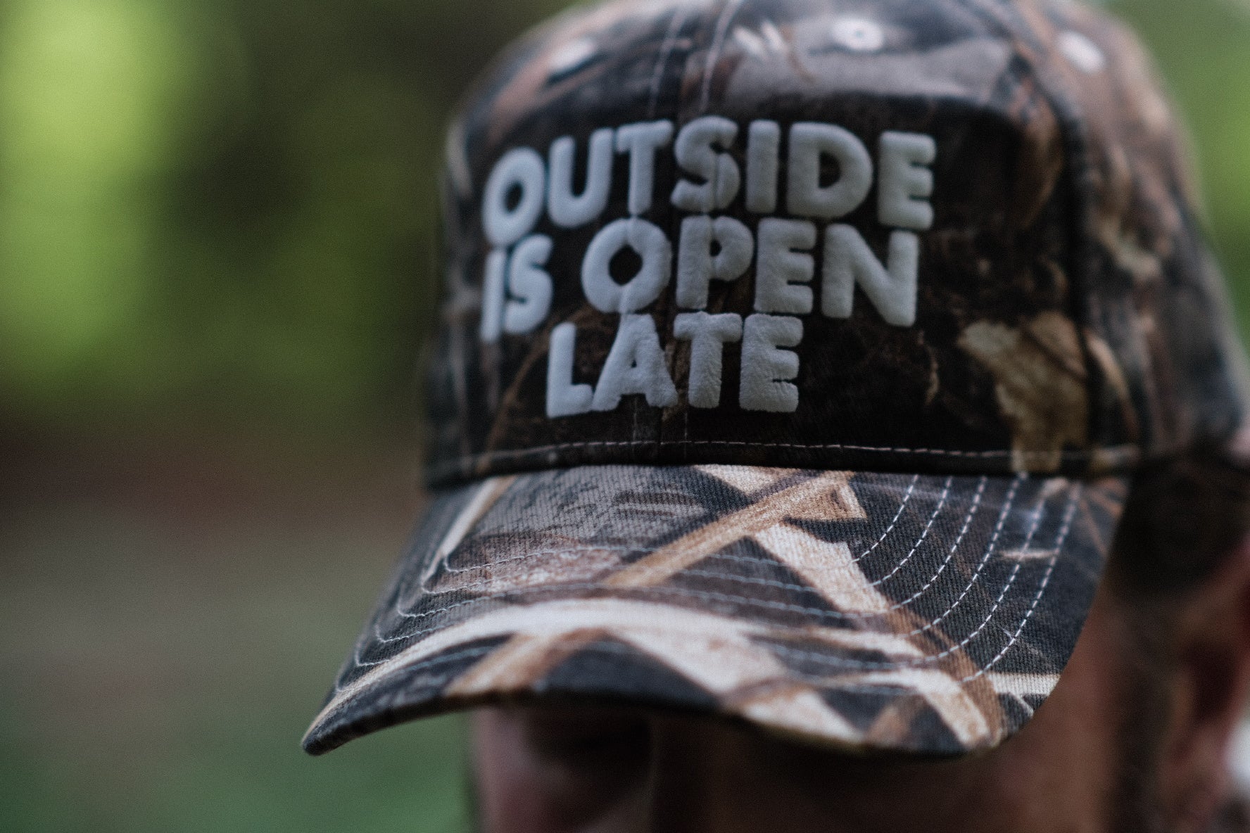 Outside is Open Late Camo Hat